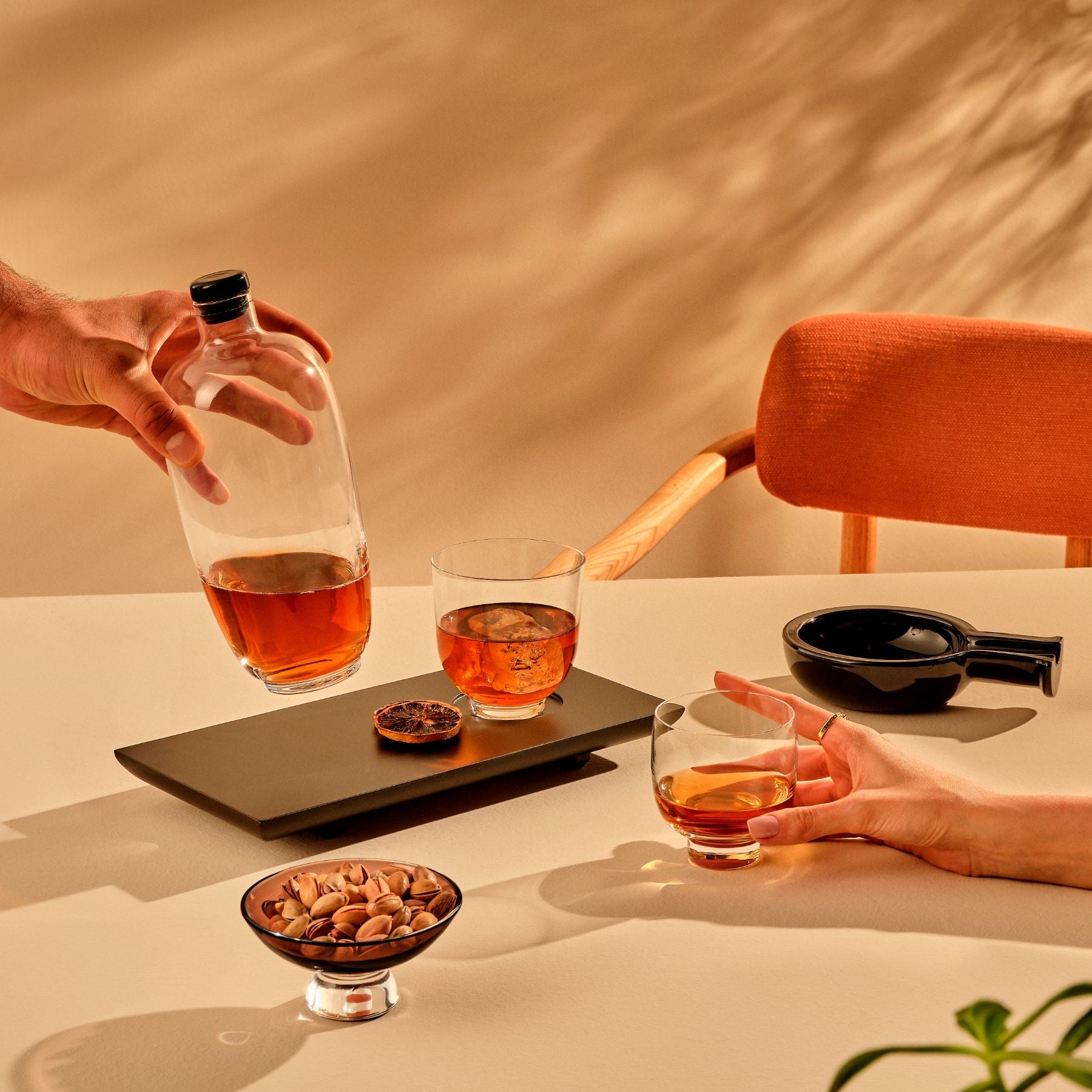 Malt Whiskey Bottle with Wooden Tray