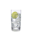 NUDE Ace high ball glasses with golf pattern on the bottom filled with sparkling drink
