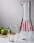 Beak Waterglass Iris collection Yellow presented together with Beak Water carafe red striped