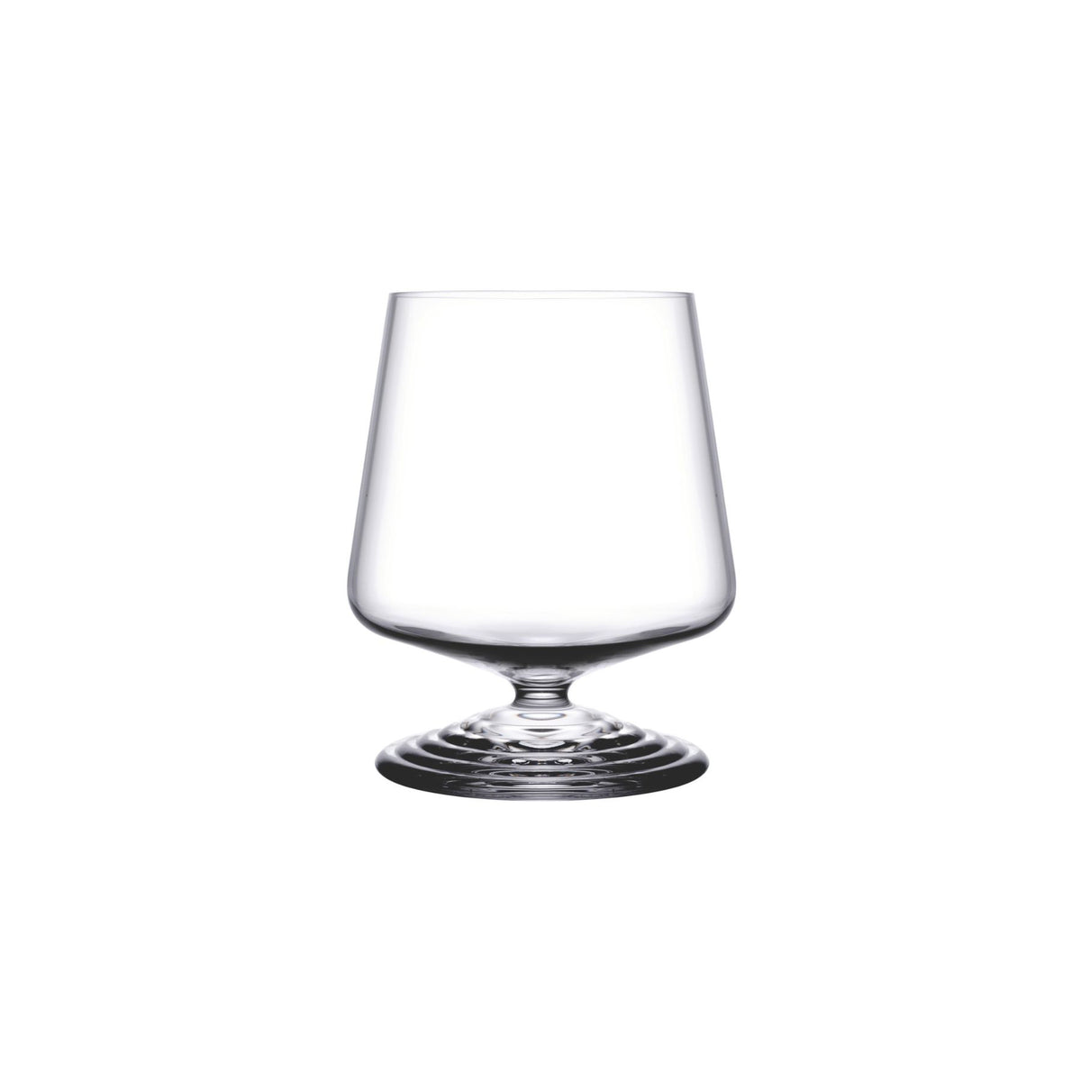 NUDE | Tom Dixon Splash Lowball glass, empty, shown on a plain white background, showing its rounded bowl and ripple foot base.