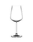 Empty NUDE Salute red wine glass with straight sides, wide rim and slender stem in crystal