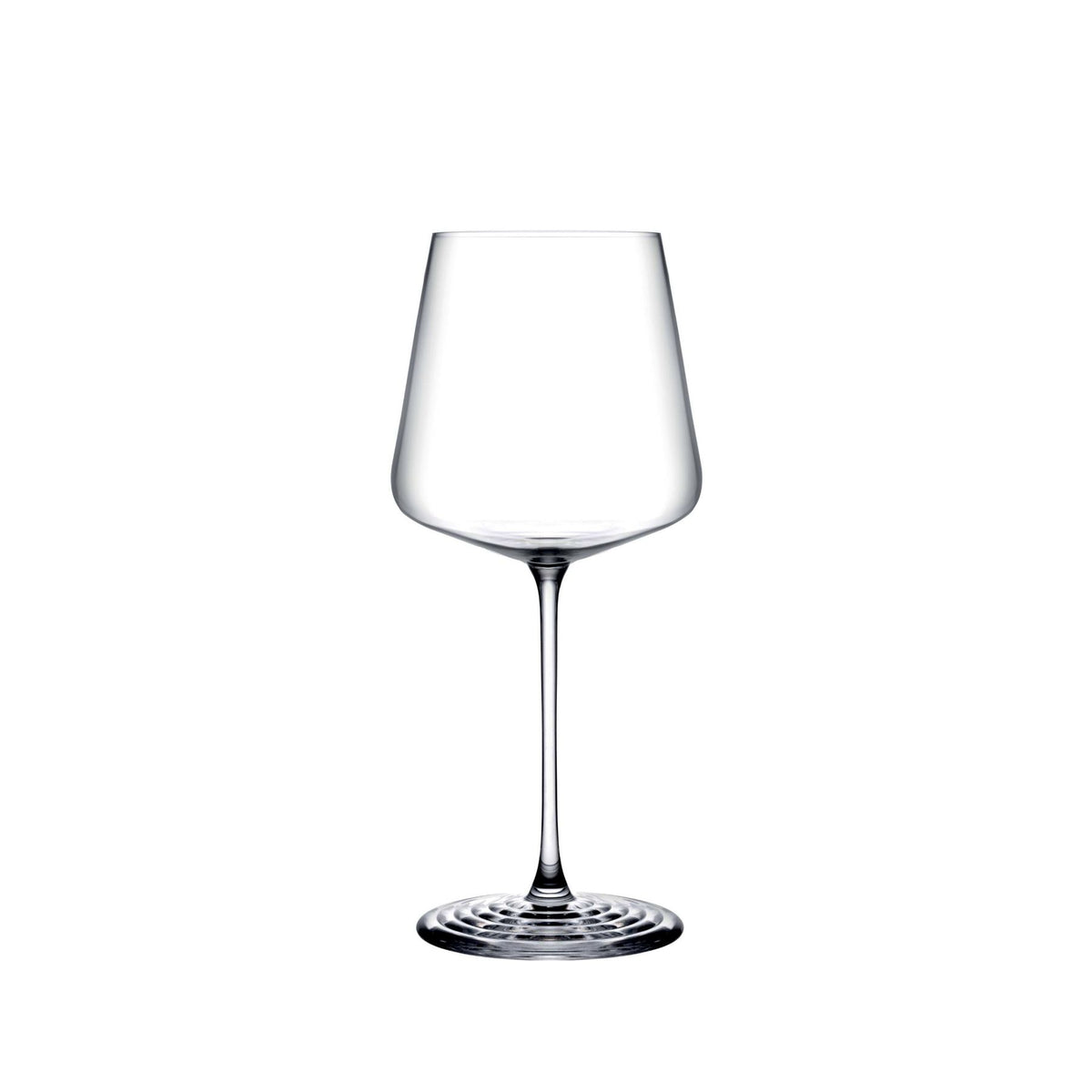 NUDE | Tom Dixon Splash White Wine glass, empty, shown on a plain white background, showing its tapered bowl and ripple foot base.