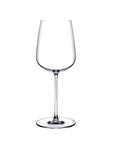 A clear stemmed NUDE Sera all purpose wine glass with a wide, gently flared bowl and a thin circular base, photographed on a plain white background.