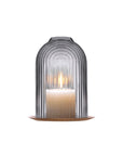 Lead-free crystal candle holder Ilo in small, a dome shaped candle holder with rippled glass effect, with candle presented on white background