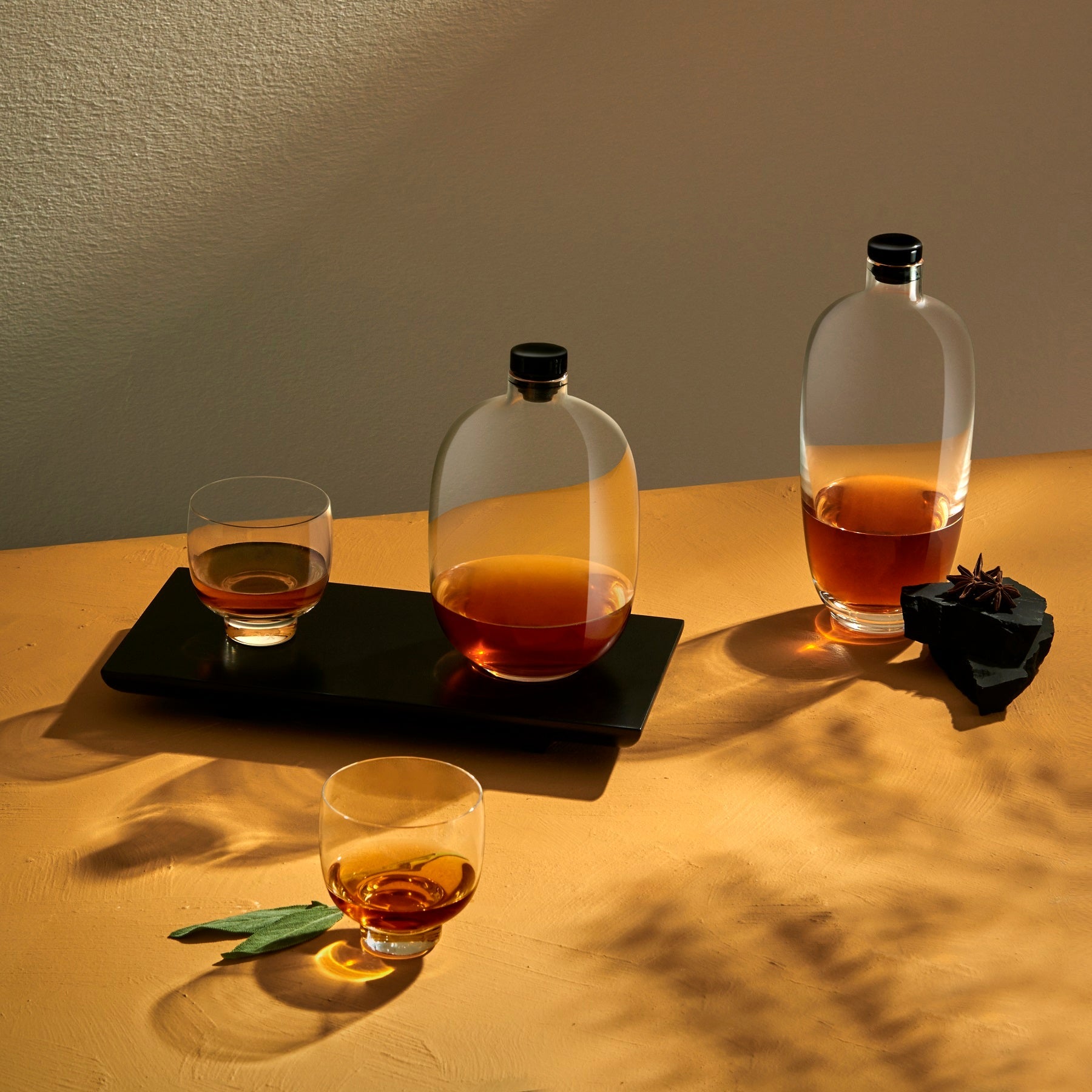 Malt Whiskey Bottle with Wooden Tray